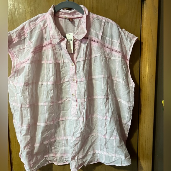 Pilcro Tops - Pilcro Anthropologie The Serena Surf Henley Blouse Pink Womens Large
